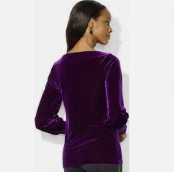 Lauren Ralph Lauren Purple Boat Neck Puff Sleeve Top - EUC - Picture 2 of 7